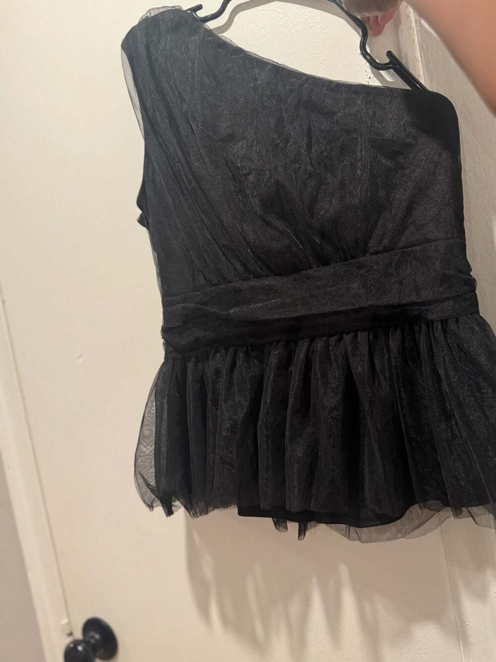 Kate Kasin Black One Shoulder Tulle Peplum Top Size L New with Tags